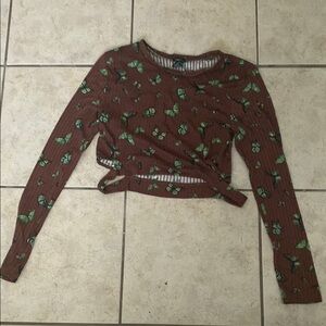 Rue21 Brown Top with Green Butterfly Accents